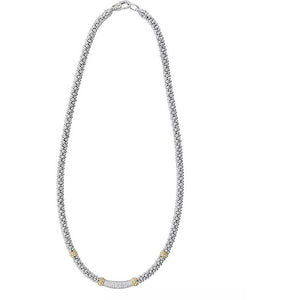 Lagos 18K and Sterling Silver 16" Caviar Lux Diamond Station Necklace