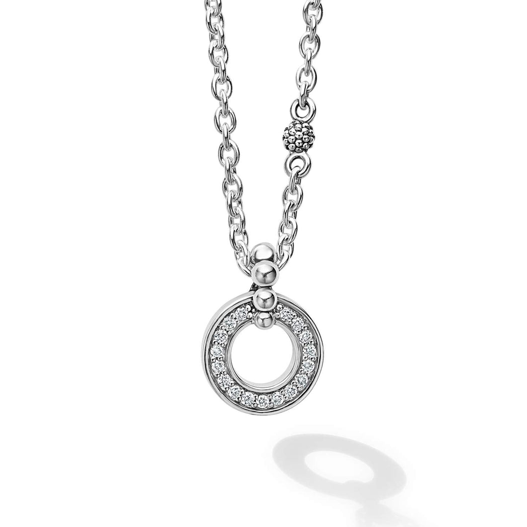 Lagos Sterling Silver Caviar Spark Diamond Circle Necklace