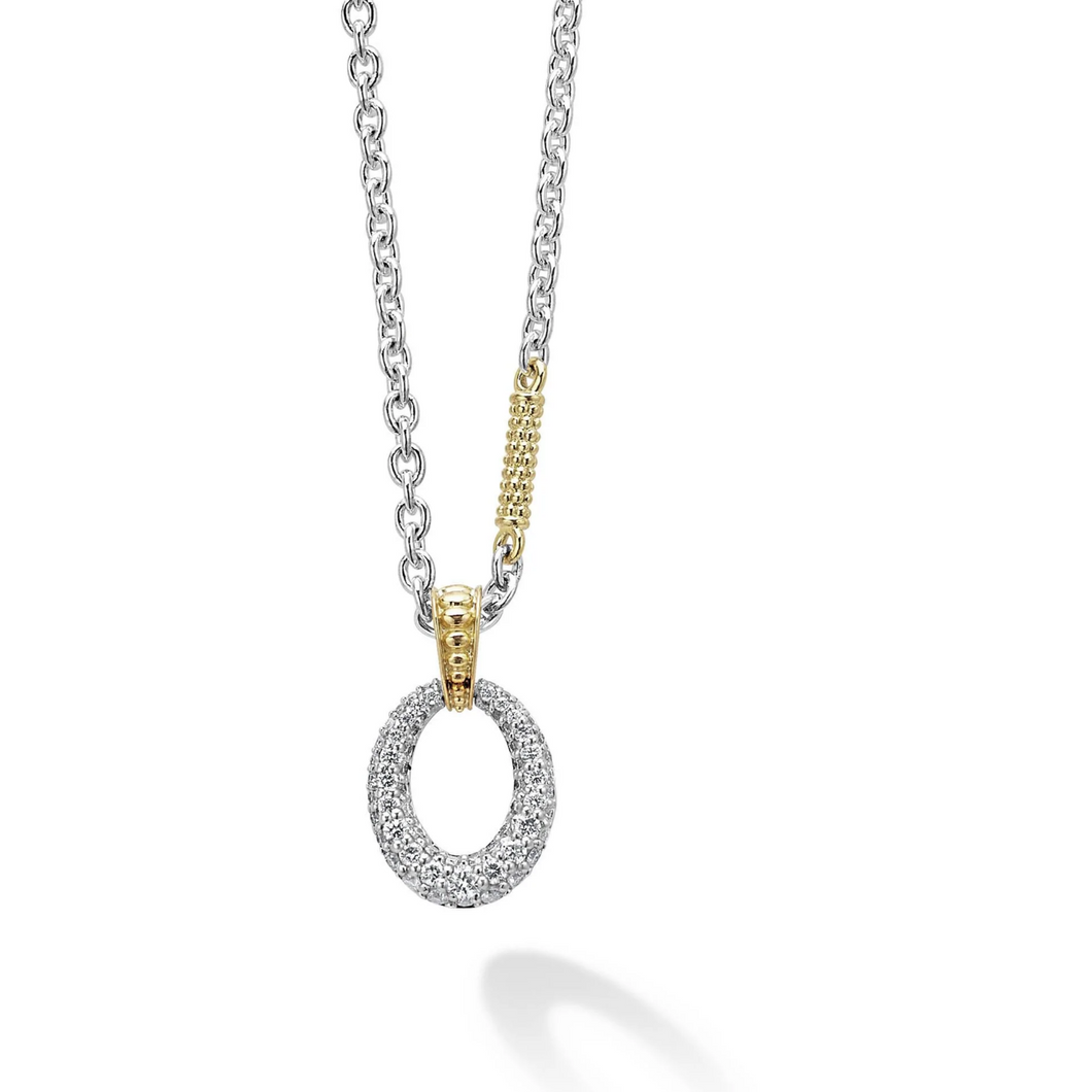 Lagos 18K and Sterling Silver Caviar Lux Oval Drop Station Necklace