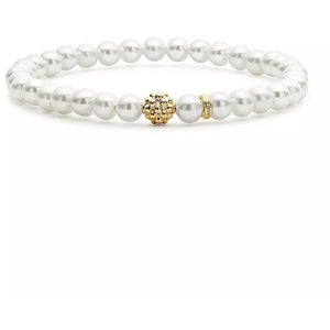 Lagos 18K Gold Caviar Icon Pearl 6mm Stretch Bracelet