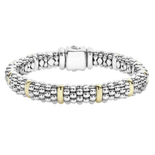 Load image into Gallery viewer, Lagos Sterling Silver and 18K Yellow Gold Caviar Signature 10 Station 9mm Bracelet
