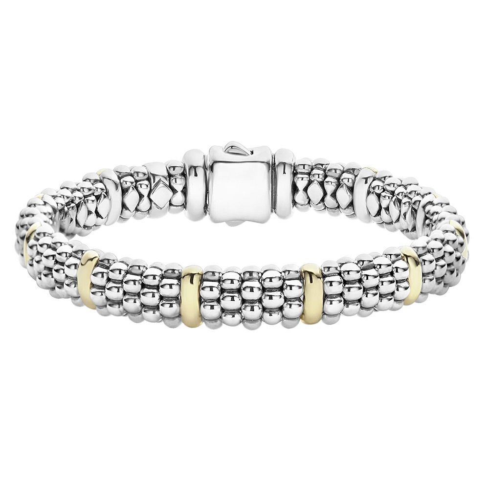 Lagos Sterling Silver and 18K Yellow Gold Caviar Signature 10 Station 9mm Bracelet