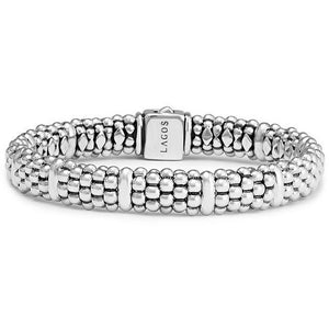 Lagos Sterling Silver Caviar 9 Station 9mm Bracelet