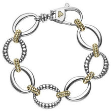 Load image into Gallery viewer, Lagos Sterling Silver and 18K Yellow Gold Caviar Oval Smooth and Fluted Link Bracelet
