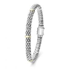 Lagos Sterling Silver and 18K Yellow Gold Caviar Signature Station 6mm Bracelet