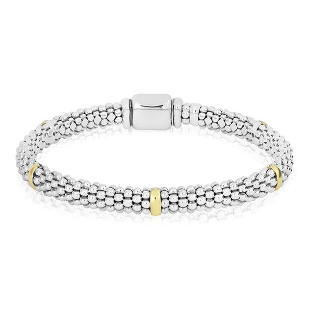 Lagos Sterling Silver and 18K Yellow Gold Caviar Signature Station 6mm Bracelet