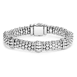 Lagos Sterling Silver Signature Caviar 5 Fluted Station 9mm Bracelet