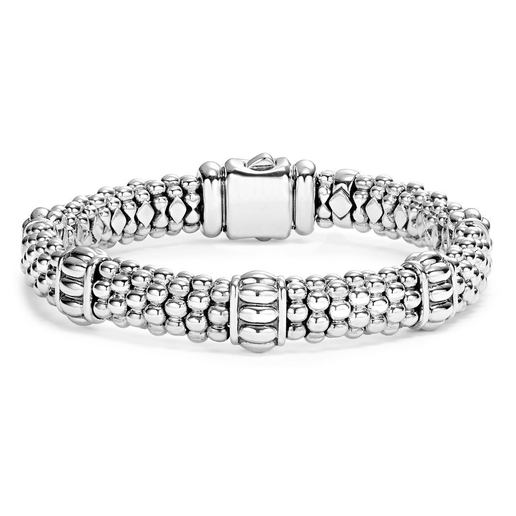 Lagos Sterling Silver Signature Caviar 5 Fluted Station 9mm Bracelet