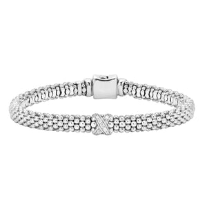 Lagos Sterling Silver Caviar Lux Diamond X 6mm Bracelet