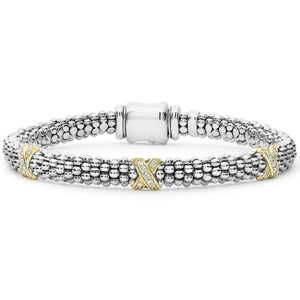 Lagos 18K and Sterling Silver Caviar Lux 6mm Diamond Bracelet