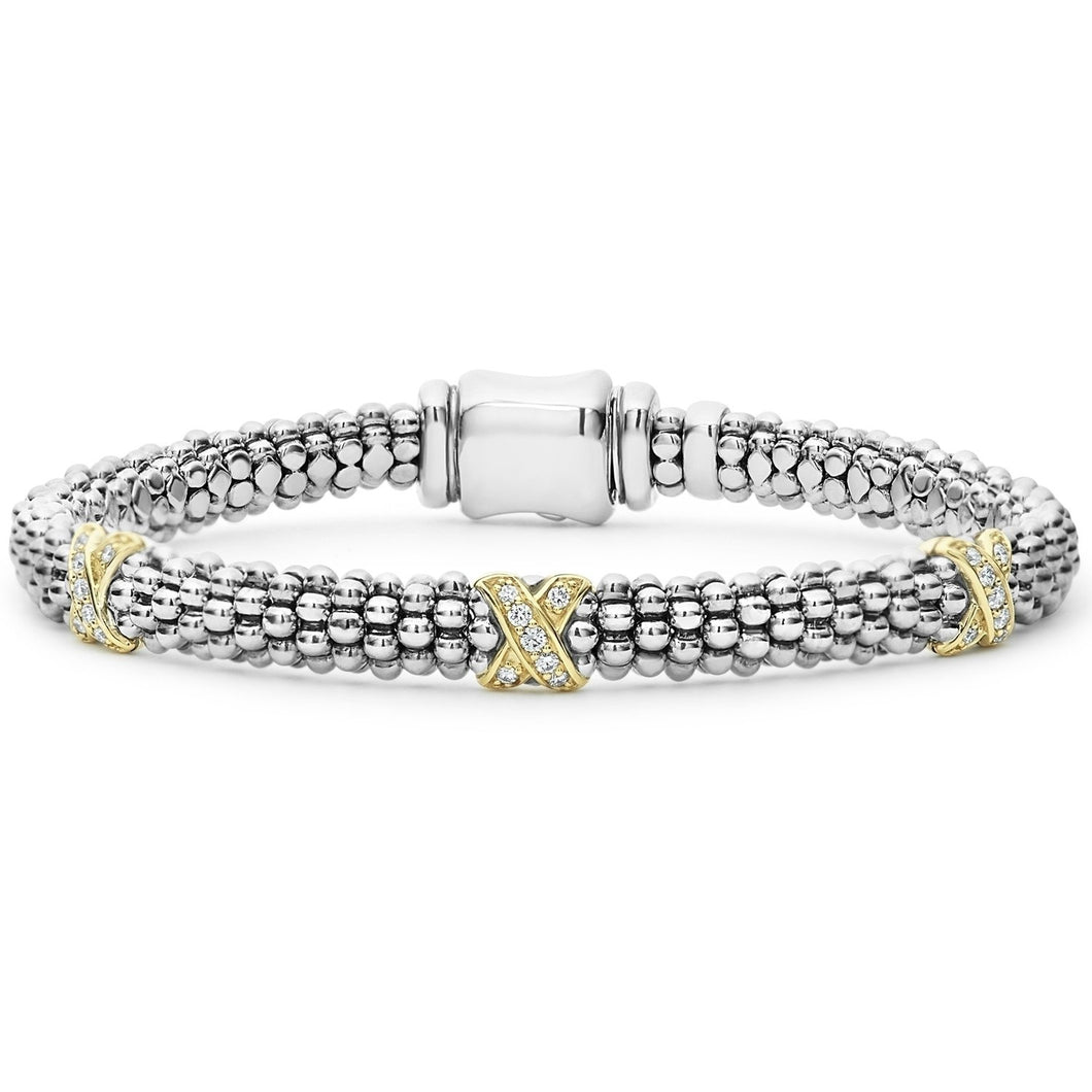 Lagos 18K and Sterling Silver Caviar Lux 6mm Diamond Bracelet