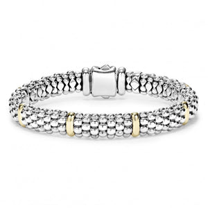 Lagos Sterling Silver and 18K Yellow Gold Caviar Signature Station 9mm Bracelet