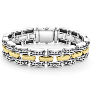 Lagos 18k Gold and Sterling Silver High Bar Caviar Link Bracelet