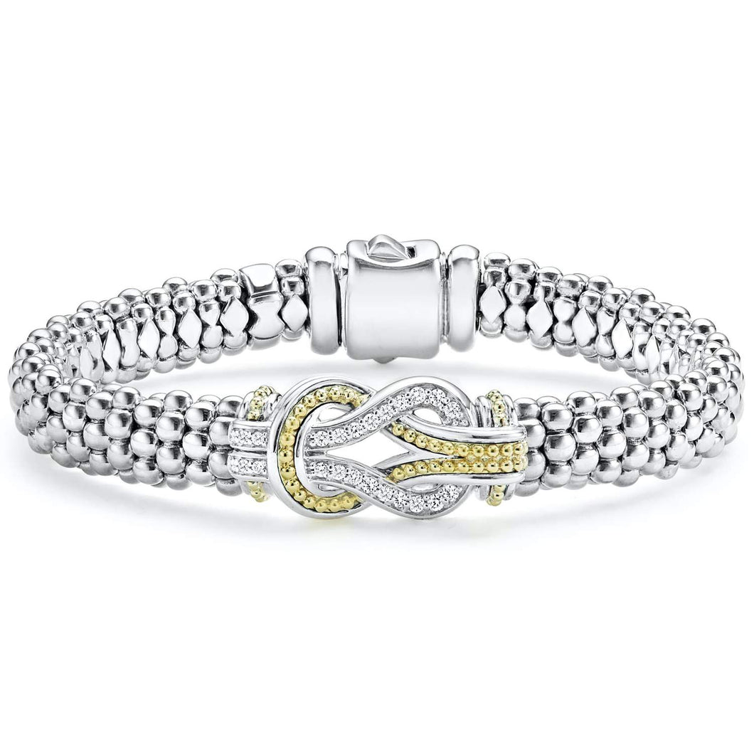 Lagos 18k and Sterling Silver Caviar Knot Diamond Station Bracelet