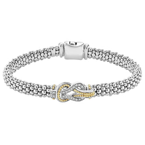 Lagos 18k and Sterling Silver Newport 6mm Knot Diamond Caviar Bracelet