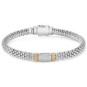 Lagos 18k and Sterling Silver Caviar Lux Diamond Station Bracelet