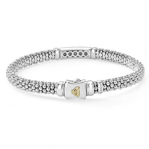 Lagos Sterling Silver and 18K YG Caviar Lux Diamond Bar Bracelet