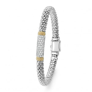 Lagos Sterling Silver and 18K YG Caviar Lux Diamond Bar Bracelet