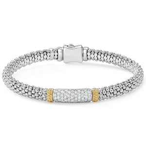 Lagos Sterling Silver and 18K YG Caviar Lux Diamond Bar Bracelet