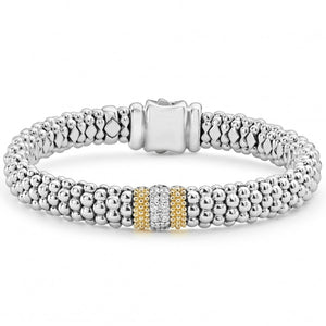 Lagos Sterling Silver and 18K YG Caviar Lux Diamond Bracelet