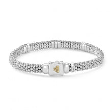 Load image into Gallery viewer, Lagos Sterling Silver and 18K YG Caviar Lux 3 Diamond Station 6mm Bracelet
