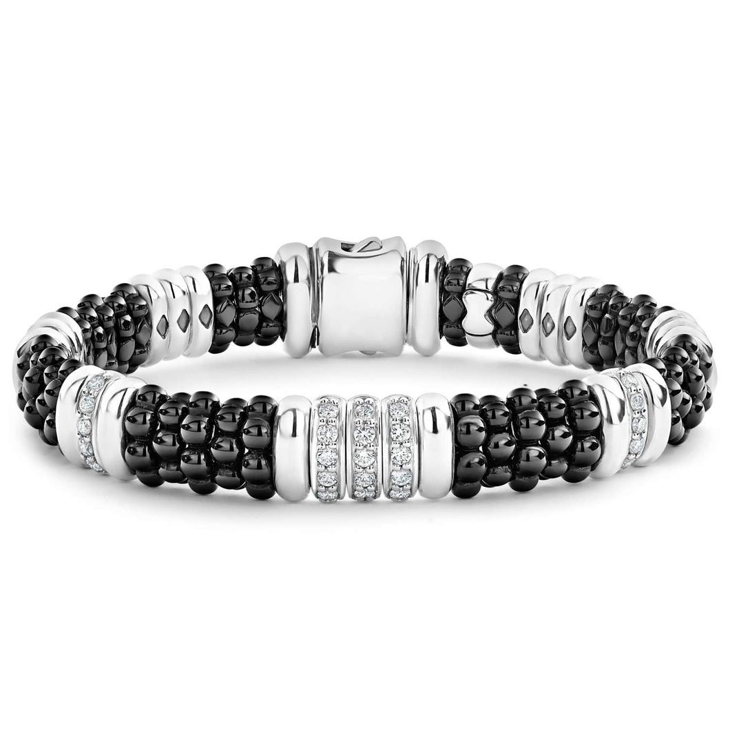 Lagos Sterling Silver Black Caviar Black Ceramic Diamond Bracelet