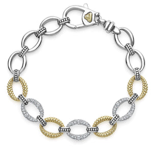 Lagos 18K and Sterling Silver Caviar Lux Diamond Oval Link Bracelet