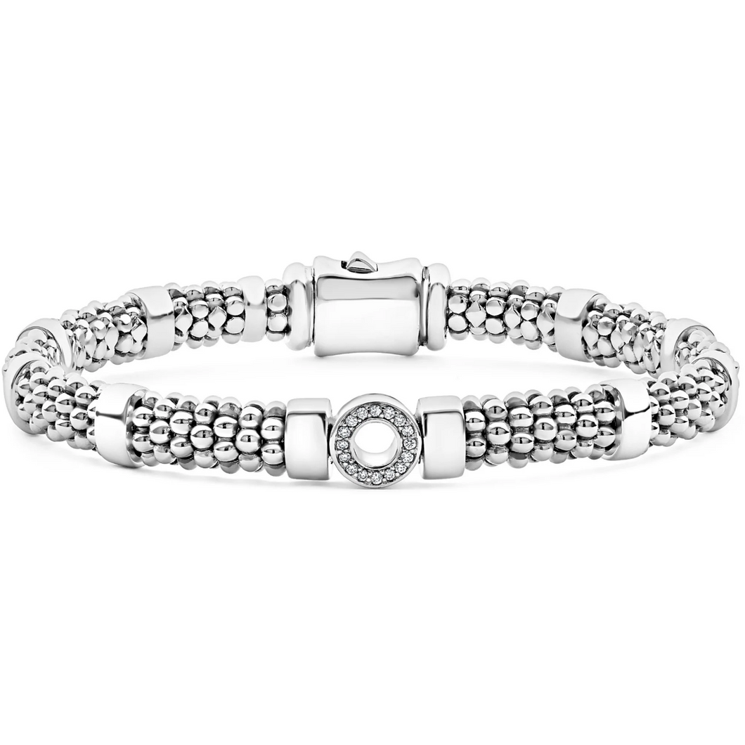 Lagos Sterling Silver Small Spark Caviar Diamond Circle 6mm Bracelet