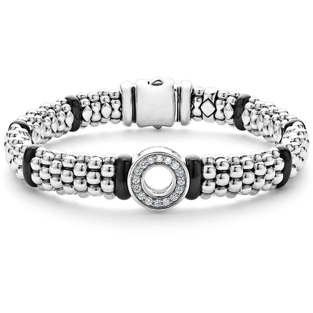 Lagos Sterling Silver & Black Caviar Diamond Circle 9mm Bracelet