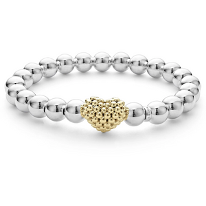 Lagos 18k Gold and Sterling Silver Signature Caviar Heart Beaded Bracelet