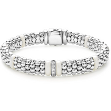 Load image into Gallery viewer, Lagos Sterling Silver White Caviar Ceramic Single Diamond Station Bracelet
