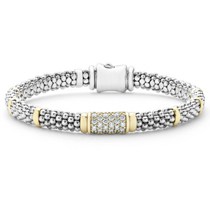 Lagos Sterling Silver & 18K Yellow Gold Signature Caviar Diamond 6mm Bracelet