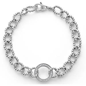 Lagos Sterling Silver Caviar Spark Diamond Circle Beaded Link Bracelet