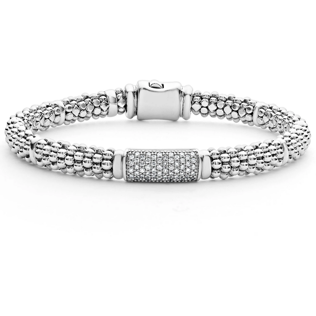 Lagos Sterling Silver  Signature Caviar Diamond 6mm Bracelet