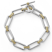 Load image into Gallery viewer, Lagos Sterling Silver and 18K Yellow Gold Caviar Fluted Two-Tone Link Toggle Bracelet
