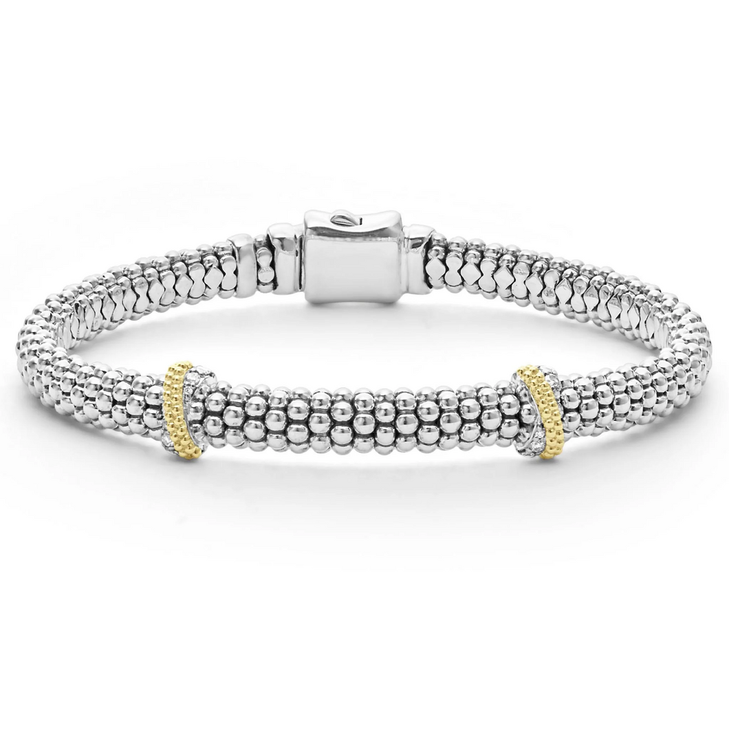 Lagos 18K and Sterling Silver Caviar Lux X-Station Diamond Bracelet