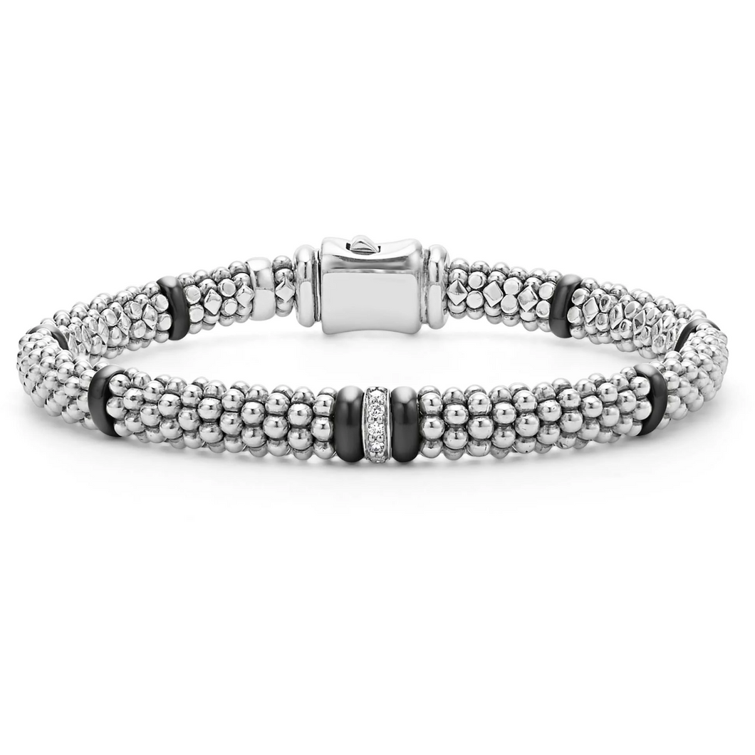 Lagos Sterling Silver & Black Caviar Diamond Station Bracelet