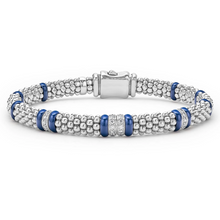 Load image into Gallery viewer, Lagos Sterling Silver &amp; Ultramarine Caviar Four Diamond Station Bracelet
