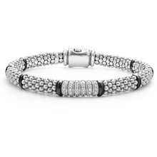 Load image into Gallery viewer, Lagos Sterling Silver &amp; Black Caviar Six Diamond Station Bracelet
