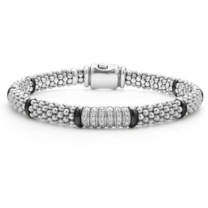 Lagos Sterling Silver & Black Caviar Six Diamond Station Bracelet