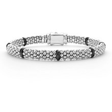 Load image into Gallery viewer, Lagos Sterling Silver Caviar Black Ceramic 7 Station Bracelet
