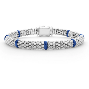 Lagos Sterling Silver Caviar Ultramarine Blue Ceramic 7 Station Bracelet