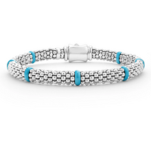 Load image into Gallery viewer, Lagos Sterling Silver Caviar Blue Ceramic 7 Station Bracelet
