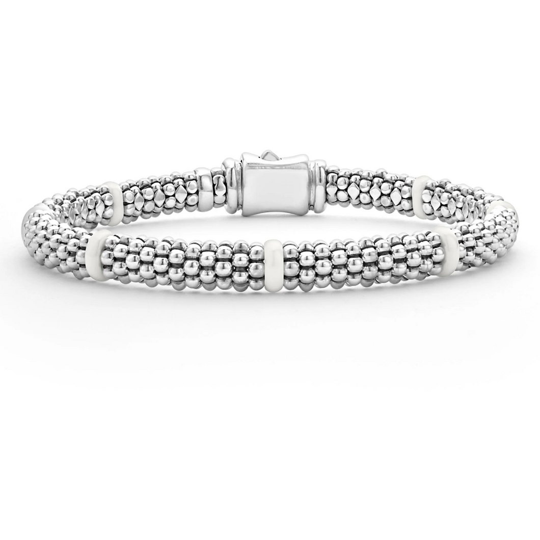 Lagos Sterling Silver Caviar White Ceramic 7 Station Bracelet