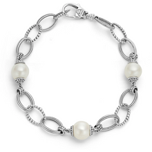 Load image into Gallery viewer, Lagos Sterling Silver Luna Pearl 3 Station Link Bracelet
