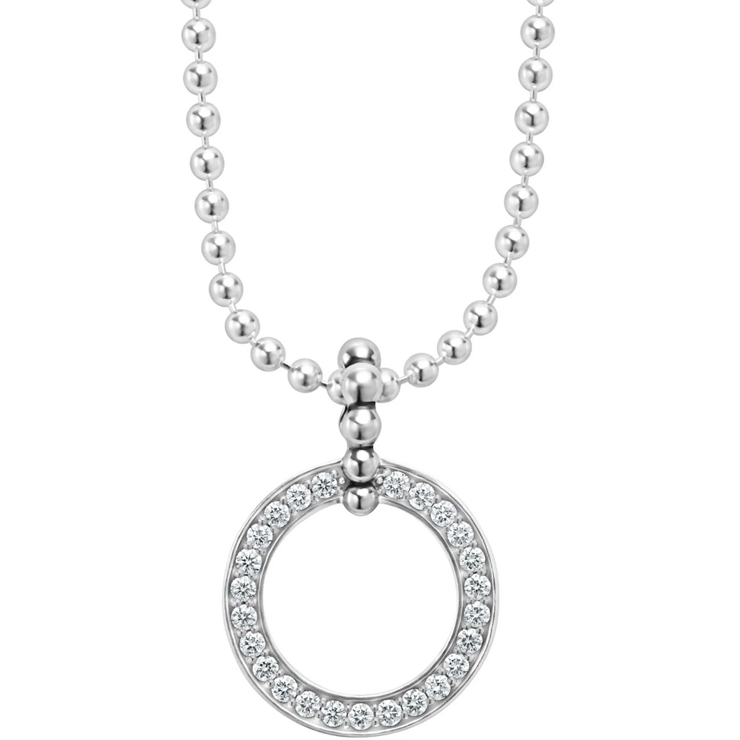 Lagos Sterling Silver Caviar Spark Large Diamond Circle Necklace