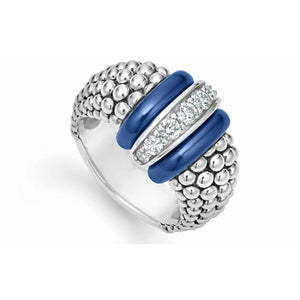 Lagos Sterling Silver Blue Ultramarine Caviar 1 Diamond Station Fashion Ring