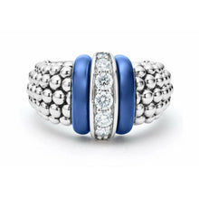 Load image into Gallery viewer, Lagos Sterling Silver Blue Ultramarine Caviar 1 Diamond Station Fashion Ring
