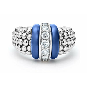 Lagos Sterling Silver Blue Ultramarine Caviar 1 Diamond Station Fashion Ring