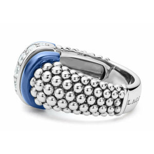 Lagos Sterling Silver Blue Ultramarine Caviar 1 Diamond Station Fashion Ring